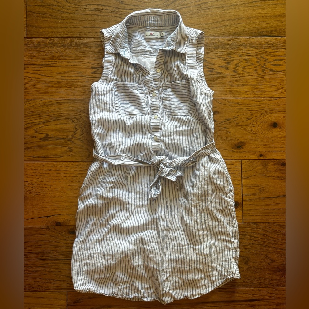 Vineyard Vines Blue Striped Linen Shirt Dress Size 2